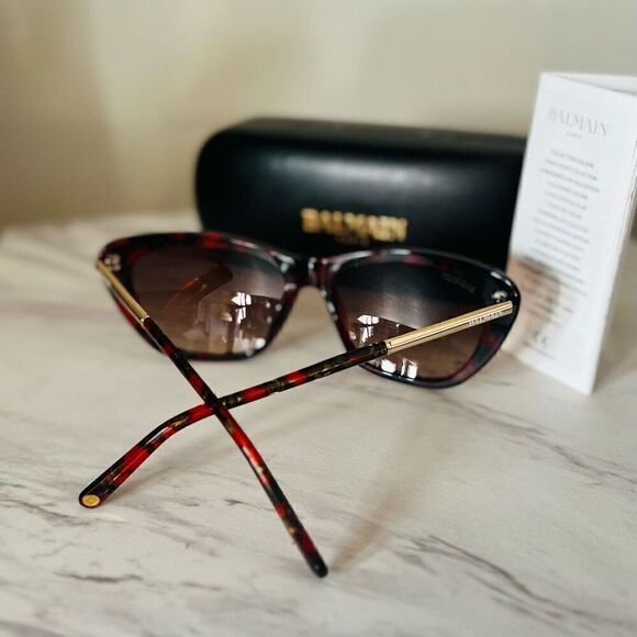 BALMAIN 56mm Modified Cat Eye Sunglasses, Polarized, Designer, Red Tortoise, NWT - Picture 12 of 16